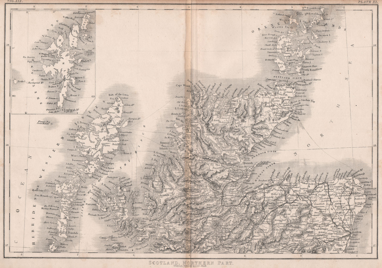 SCOTLAND NORTH. Highlands Western Isles Hebrides Shetlands. BRITANNICA 1860 map